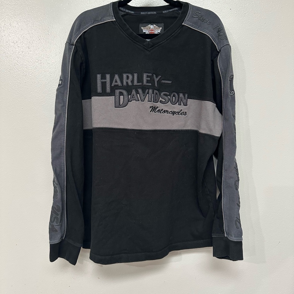 Harley-Davidson Men's Black and Gray Long Sleeve Tee